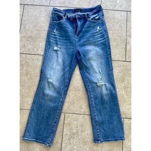 Risen Jeans Women's Size 13/31 Distressed High Rise Straight Leg Medium Wash